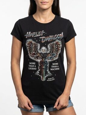 Harley Davidson Black Eagle 🦅 Graphic Print Short Sleeve T-Shirt - S